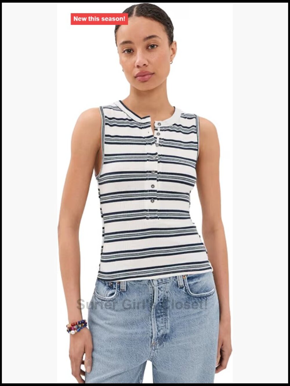 Free People Jamie Henley Stripe Tank Top Sleeveless Cotton Stretch